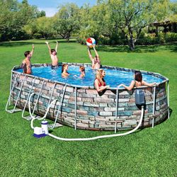 DELIVERY TODAY! Bestway Power Steel Frame Comfort Jet Series 20' x 12' x 48" Oval Above Ground Pool $790  · In stock