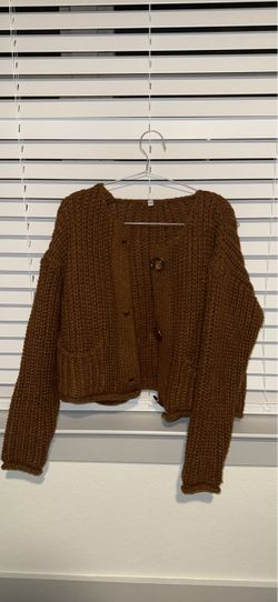 SIZE M Brown Chunky Knit Button-Front Cardigan
