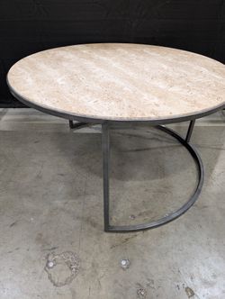 Modern Oval Stone Top Coffee Table with Dark Metal Base