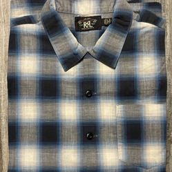 RRL Double RL Polo Ralph Lauren Ombre Plaid Jaquard Work Shirt Blue 