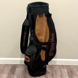 Vintage Taylormade 4 Way Canvas Golf Bag With Stand Brown & Black w/ Rain Cover