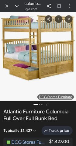 Full over full Bunk bed with 2 drawers, mattresses, bedding