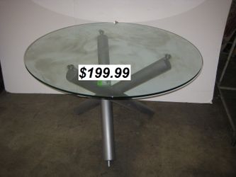 GLASS ROUND METAL STAND PEDESTAL TABLE CHAIRS LIKE NEW FREE DELIVERY - $199