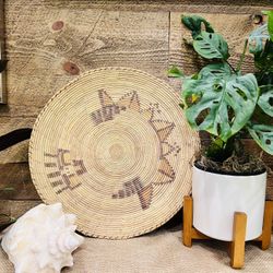 Native Woven Basket Wall Decor Display Plate Accent Centerpiece Retro Vintage Woven