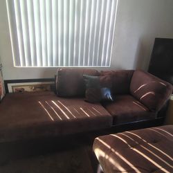 Brown Suede Sectional Sofa with Ottoman 