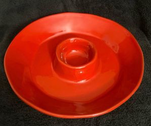 Italian Red Ceramic Chip & Dip Serving Platter