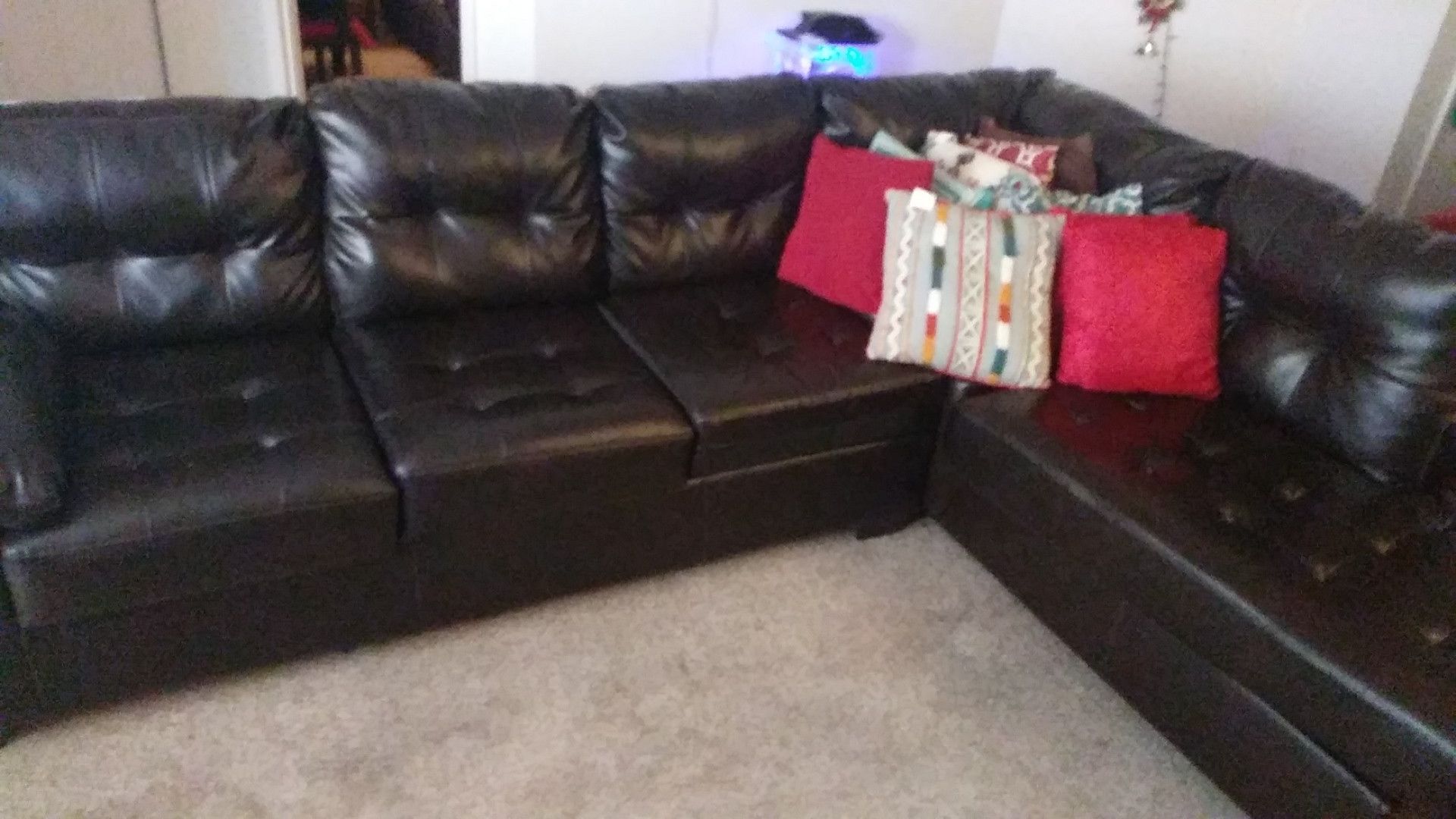 L section black leather sofa