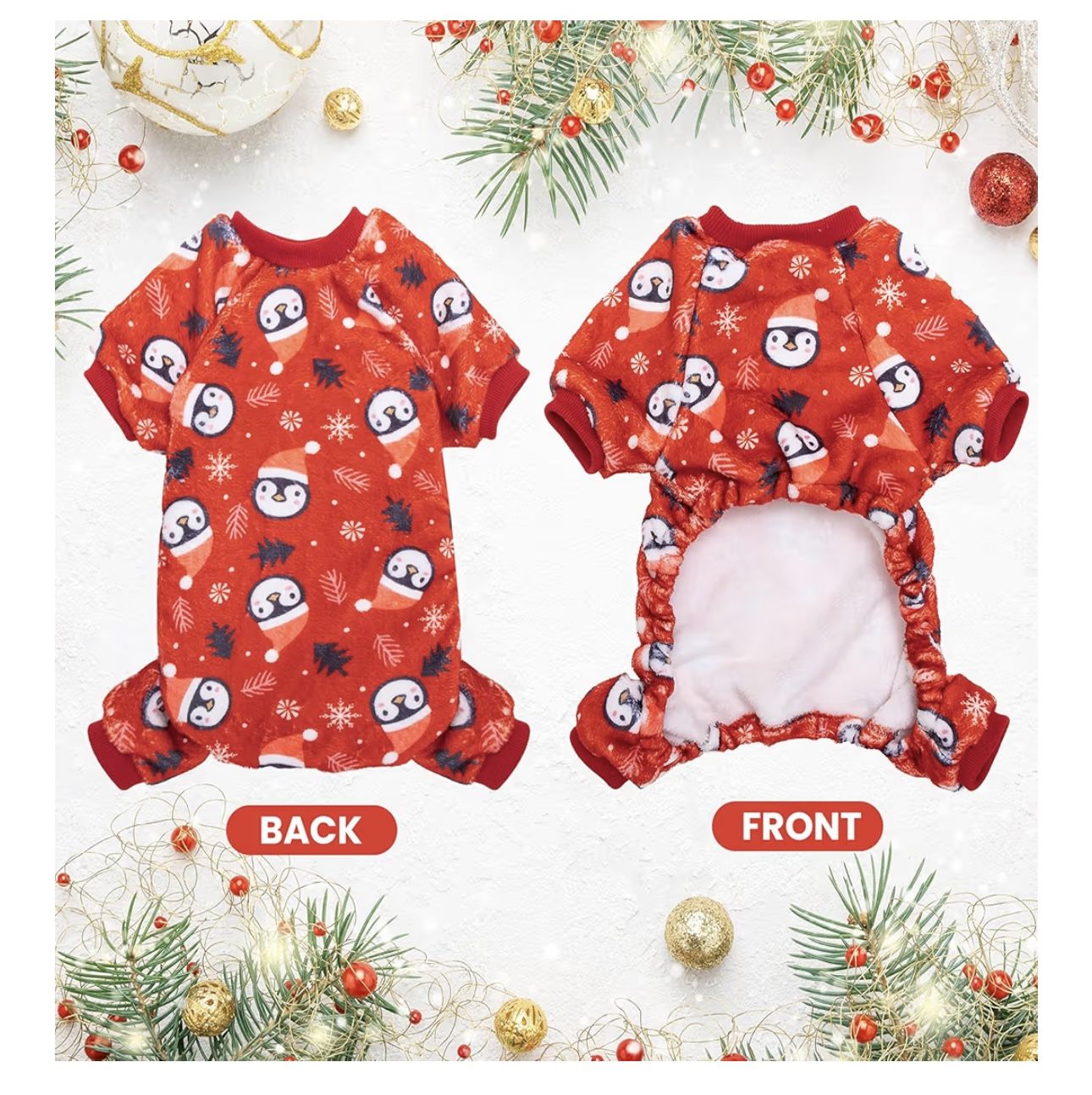 Brand New Christmas Dog Pajamas for Small Dogs, Fleece Warm Winter Dog Pjs Puppy Holiday Apparel Clothes, Cute Penguin Pattern Pet Onesies Dogs Christ