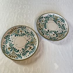 MCM Vintage Howard Holt Handmade Pottery Olive Green/Turquoise Plate