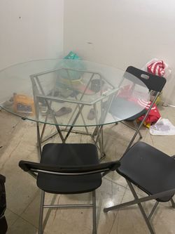 Glass small table with 3 chairs