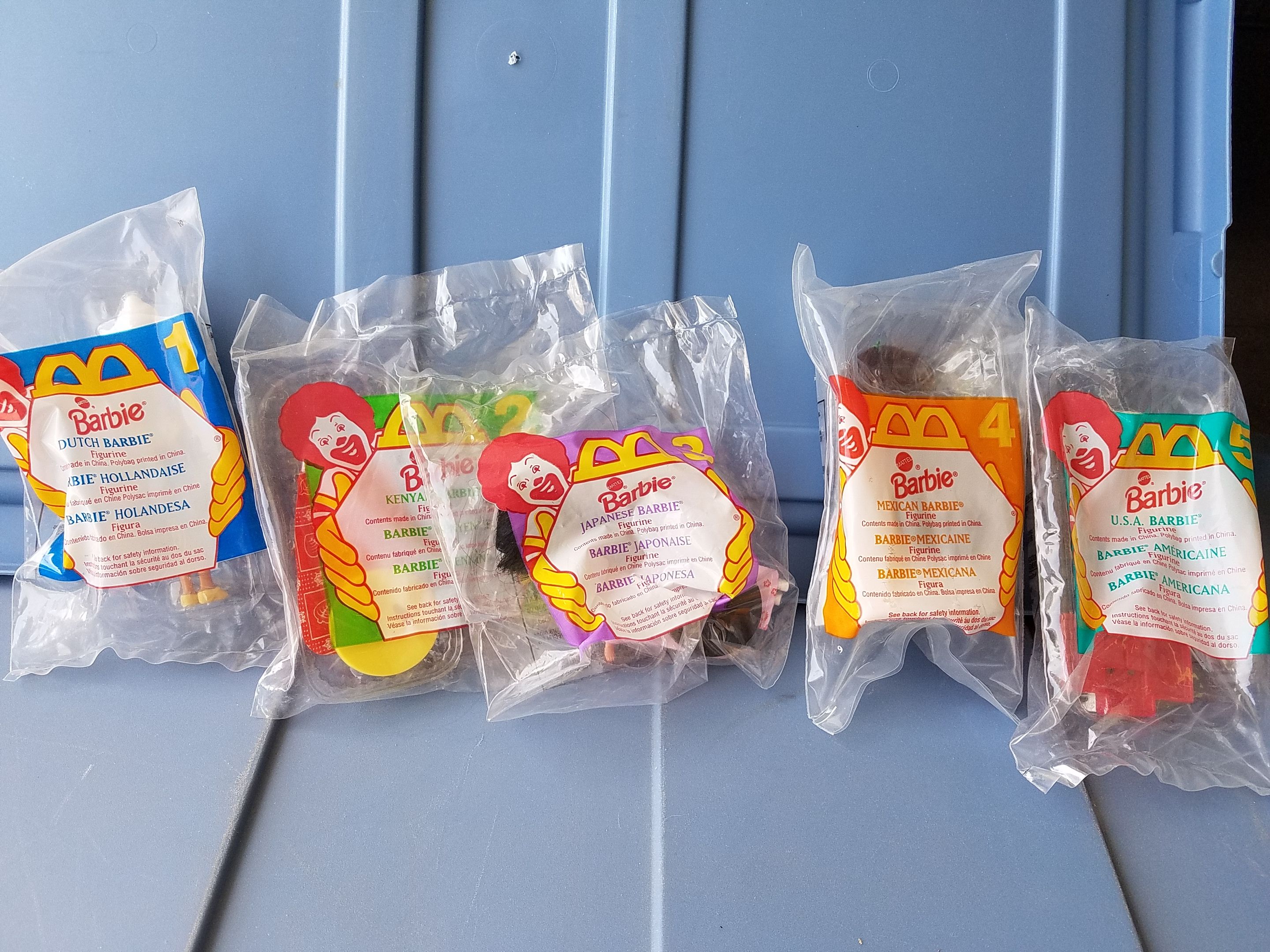 McDonald Barbies from 1995 in original packages number 1 through 5