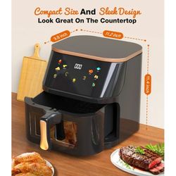 Suodoka Air Fryer 10 Qt Max 450F for Cooking, 6 Presets Fry Touch Panel Easy View Window, New Black