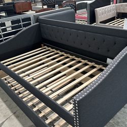 Twin twin size charcoal daybed with orthopedic mattress