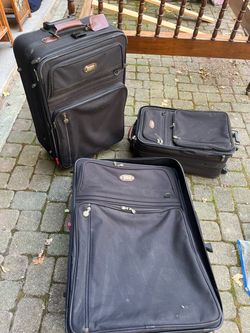 3-Piece Black Luggage Set with Brown Accents