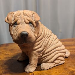 Sandcast vintage 1986 Shar Pei dog sculpture figure