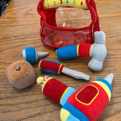 Plush Toys Tool Set Motorize Drill Pull String,Hammer, Screwdriver, 2 Type Bolt Nuts