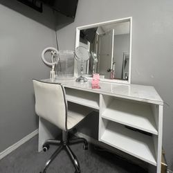 Vanity , Ring Light, Mirror & Chair 