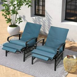 Metal Adjustable and Removable Cushions Outdoor Lounge Chair - Set of 2
