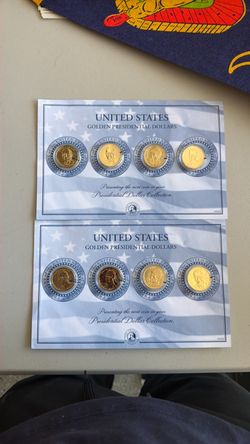 2 sets of US Presidential Golden Dollar Coins Franklin Mint - Truman, Eisenhower, Kennedy,