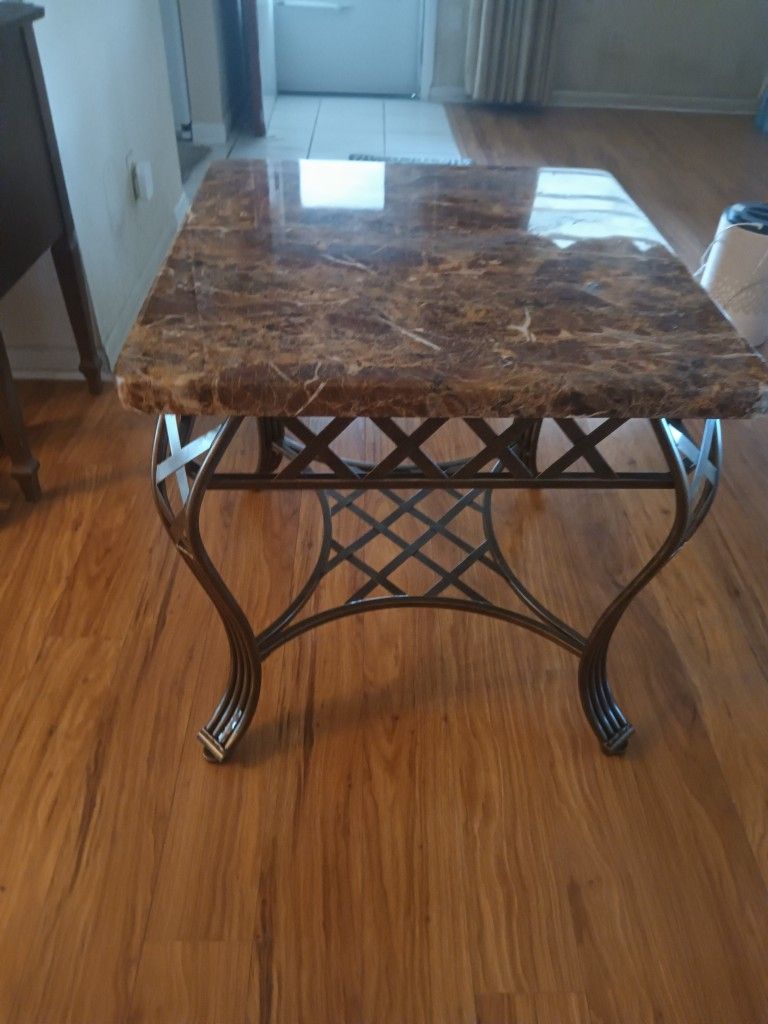 Beautiful Sturdy Faux Marble Granite Coffee End Table With Metal Frame