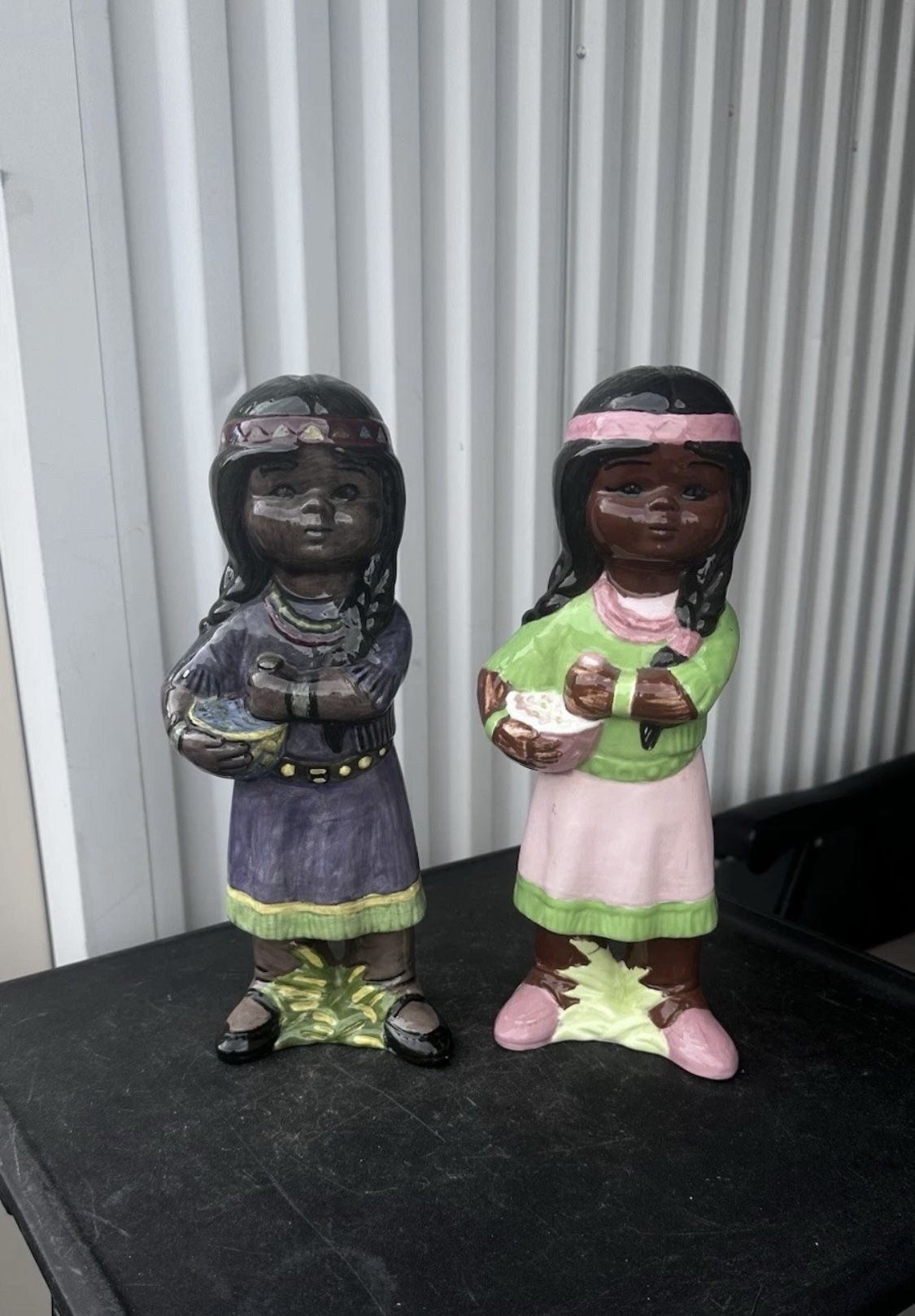 Set Vintage Native American In dian Girl Statue in Native Dress Ragdoll Papoose