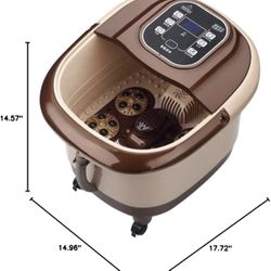 Foot Spa Bath Bucket Massager with 4 Masssaging Rollers Pedicure Soak Stress Relief, Heat Bubble Vibration 3 in 1 Function Help Sleep Home Use