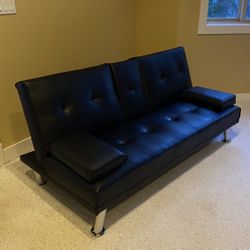 Black Convertible Leather Futon