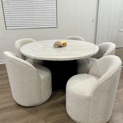 Round Marble Dining Table With 5 Swivel Chairs