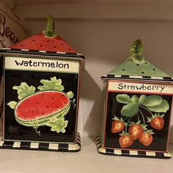 Ceramic Glazed Containers - Set of two Never Used Like New Bright And Cheerful