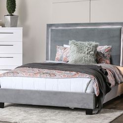 Brand New Plush Grey Modern Style King Bed Fram