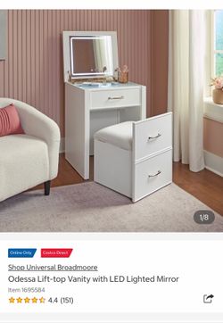 🪞 White Vanity + Storage Stool Set – $300 Sold Out at Costco