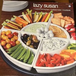 New Costco Lazy Susan Serving Set Tray W/wooden Base . Read Description 1st 