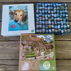 Lot Of 3 Puzzles Dog,window,debbie Cook