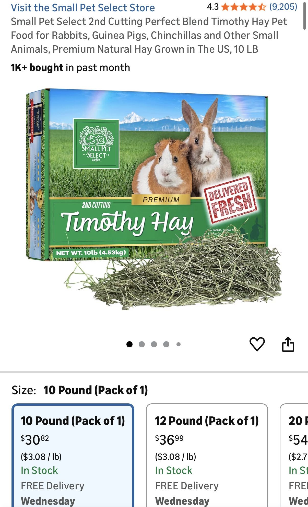 10lb 1st cut timothy hay for bunny rabbit