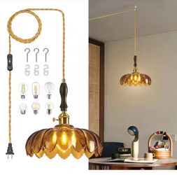 Home Lighting 60W 1Light 10.03in Modern Tawny Glass Plug In Pendant Light(Gold Finish)Perfect for Bedrooms &Dining Rooms