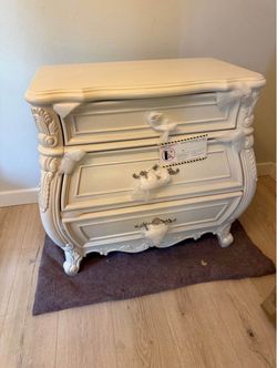 Ornate White Nightstand - New