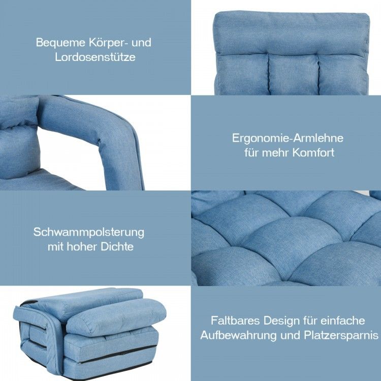 Folding Lazy Floor Chair Sofa With Armrests And Pillow-Blue