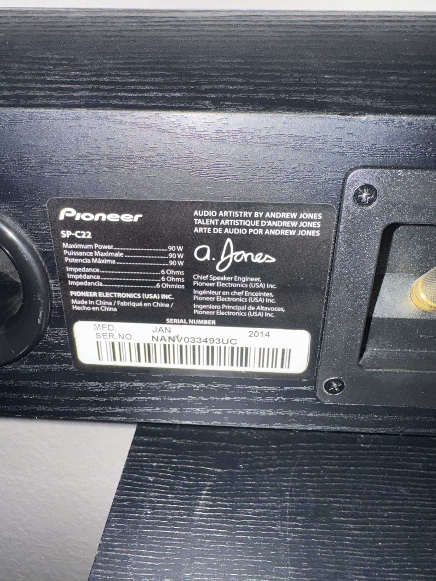🔊 Pioneer SP C22 Center Channel Speaker by Andrew Jones – $70 OBO