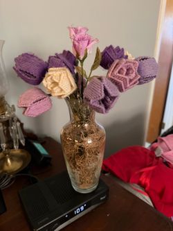 Handmade Yarn Flower Bouquet in Glass Vase