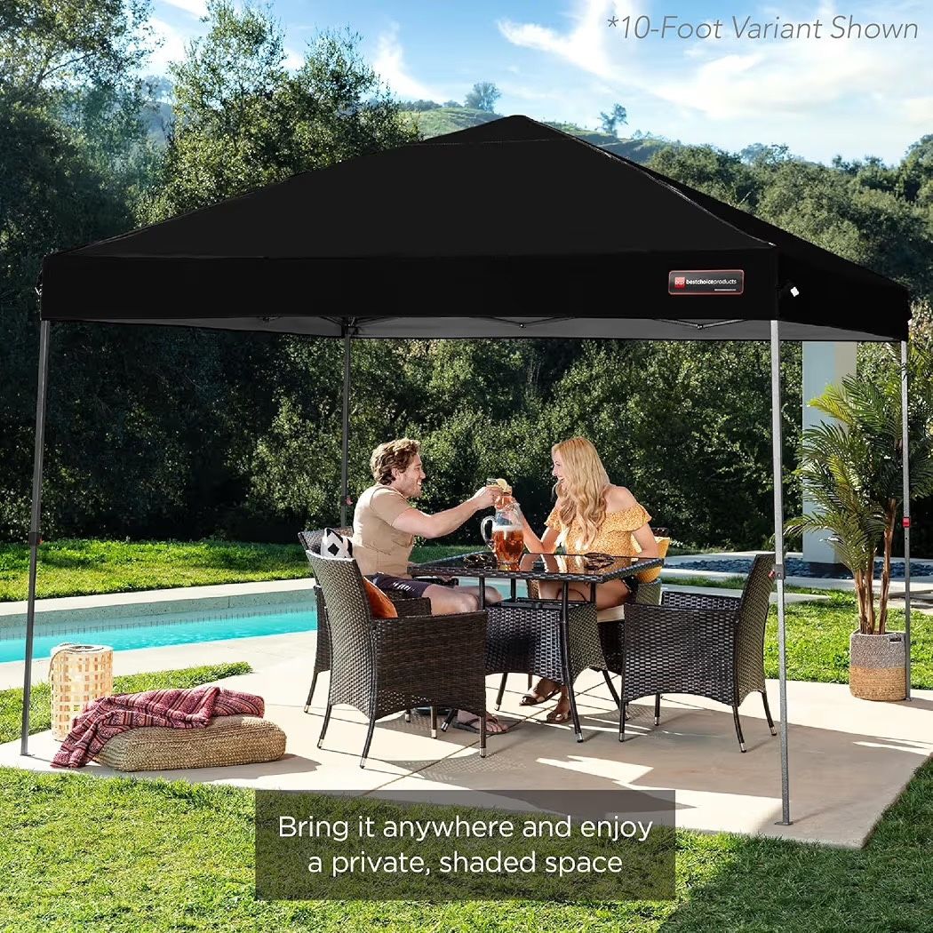 8x8ft Pop Up Canopy Tent, Outdoor Shade, 1 Person 1 Minute Set Up, Carry Case,- Black