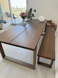 Modern Oak Dining Table and Bench