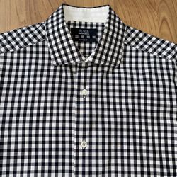 Saks Fifth Avenue BLACK Slim Fit Black White Checkered Long Sleeve Shirt Size M