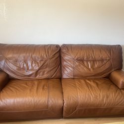 Brown Real Leather 2 Pieces Sofas With 3 Power Recliners 