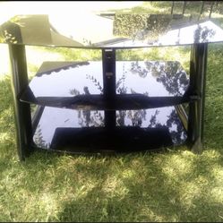 Black 3-Tier Glass Metal TV Television Media Stand Table