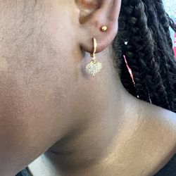 Brand New Cz Diamonds Dangling Heart Hoop Earrings 14k Gold Filled 