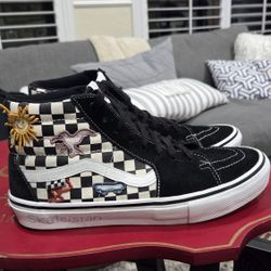 Vans Sk8-hi Black Suade Checkered Mens Shoes Size 12
