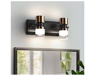 LED Bathroom Vanity Light Fixtures, 2 Light Black and Gold Wall Sconces Lighting, Modern Bathroom Light Fixtures, Led Wall Lamp for Mirror Living Room