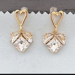 White Diamond Heart Earrings Hypoallergenic 