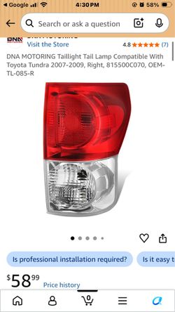 DNA MOTORING Taillight Tail Lamp Compatible With Toyota Tundra 2007-2009, Right, 815500C070, OEM-TL-085-R