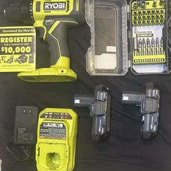 Ryobi Drill Set - Brand New w/ 2 Batteries, Charger, & Bit Kit